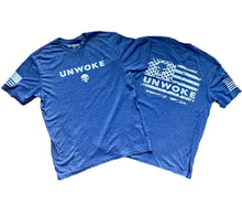 Load image into Gallery viewer, Unwoke Heather Blue Unisex T-shirt