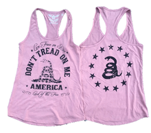 Load image into Gallery viewer, Don&#39;t Tread On Me Ladies&#39; Pink Racerback Tank