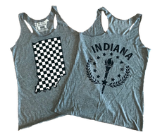 Load image into Gallery viewer, Vintage Grey Ladies&#39; Checkered Flag Racerback Tank