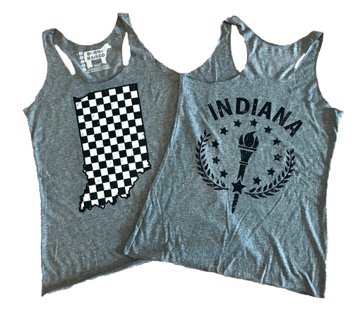 Vintage Grey Ladies' Checkered Flag Racerback Tank