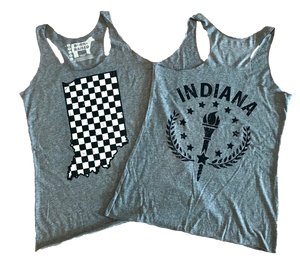 Vintage Grey Ladies' Checkered Flag Racerback Tank