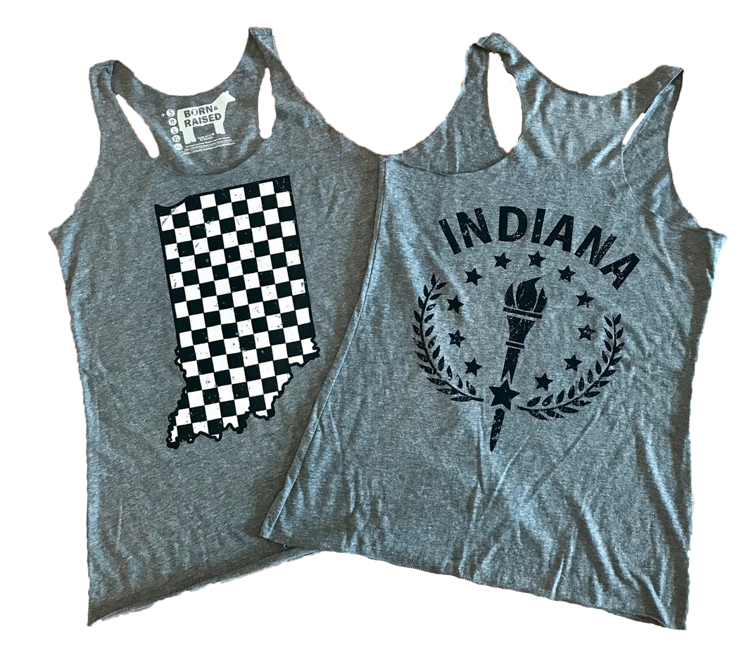 Vintage Grey Ladies' Checkered Flag Racerback Tank